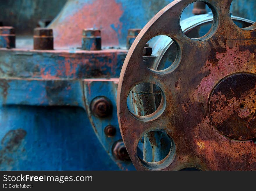 Close up of big industrial gas valve covered in rust. Close up of big industrial gas valve covered in rust