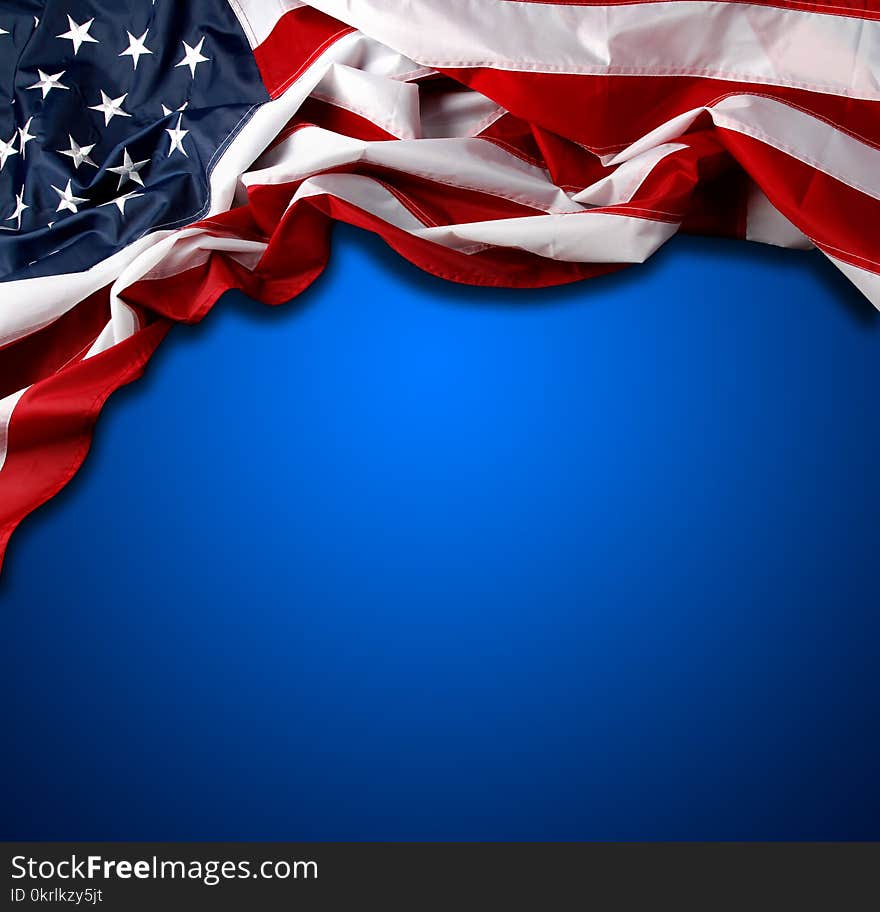 American flag on blue