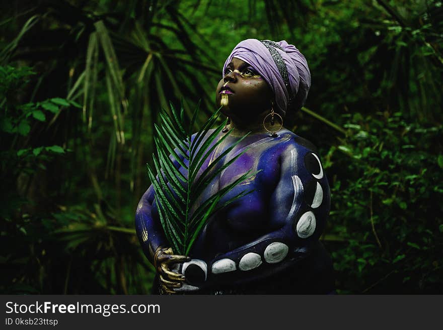 Woman Wearing Blue Traditional Dress