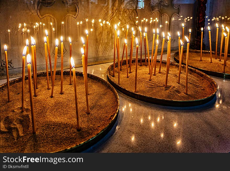 Prayer candles lit in Monastery of the Holy Cross in Cyprus