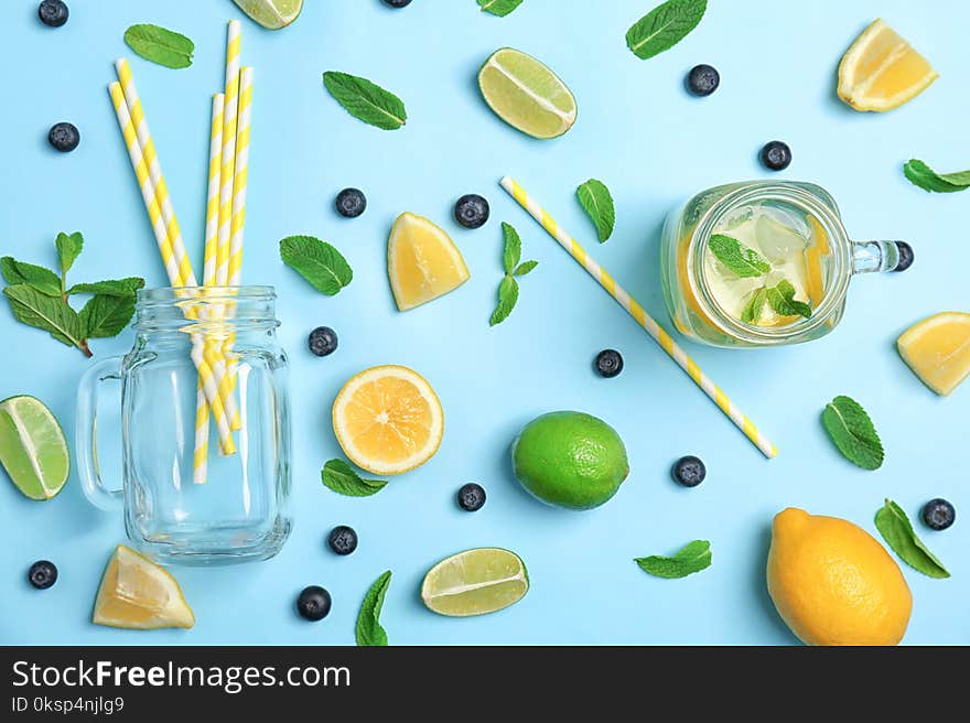 Flat lay composition with delicious natural lemonade