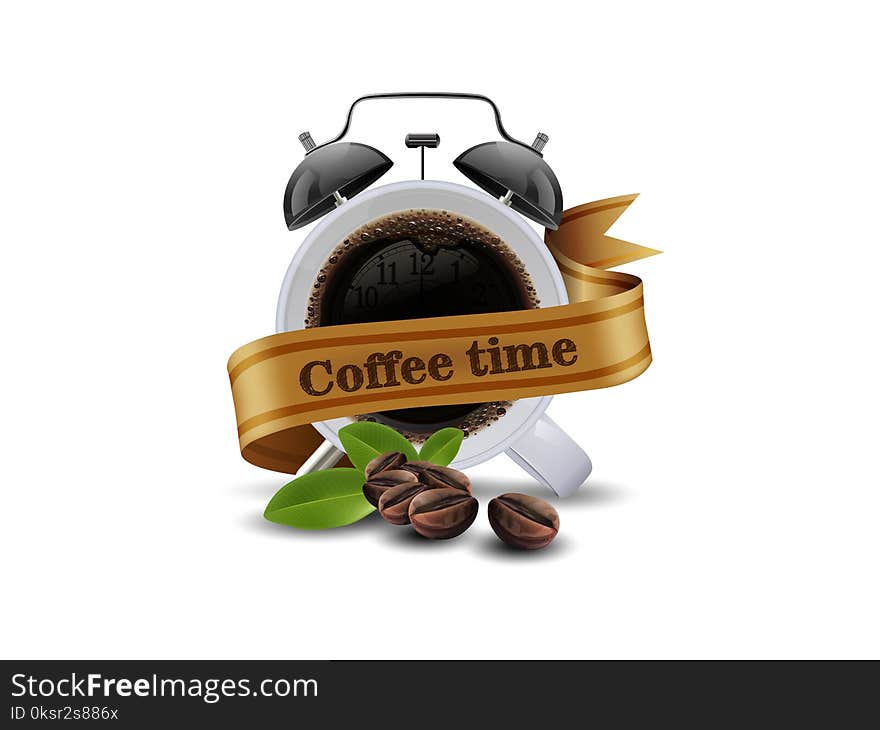 Coffee time. Cup of black coffee and coffee bean isolated on white background. vector illustration.