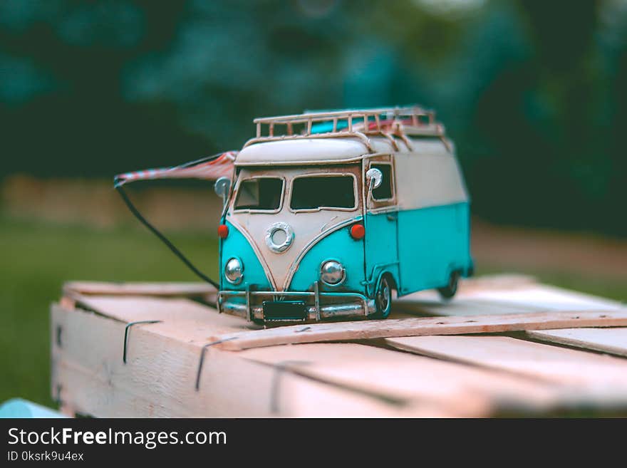 White And Teal Volkswagen Van Die-cast Model