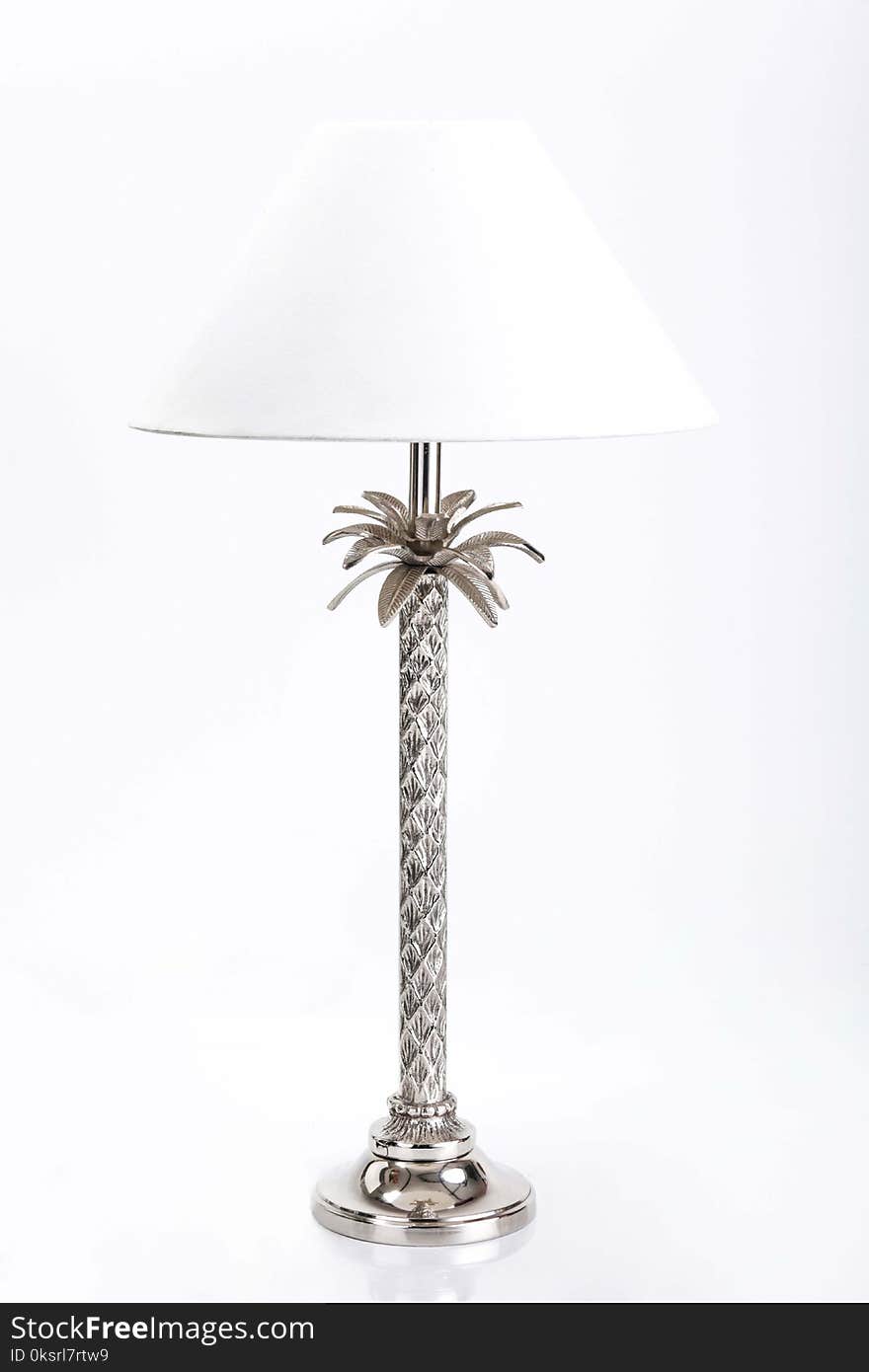 Gray Metal Table Lamp With White Cone Lampshade