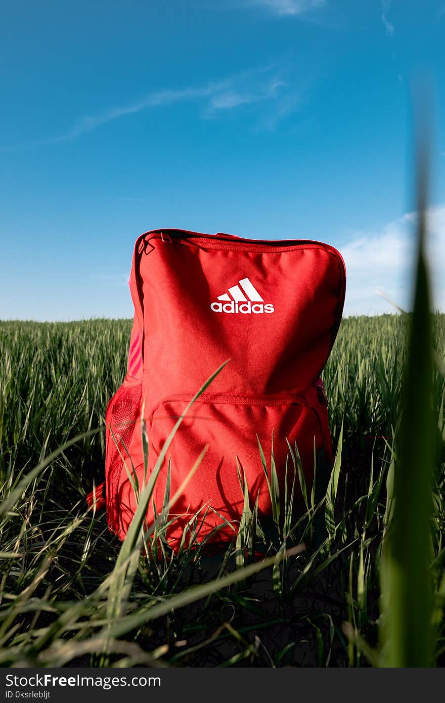 Orange Adidas Backpack On Grass Field