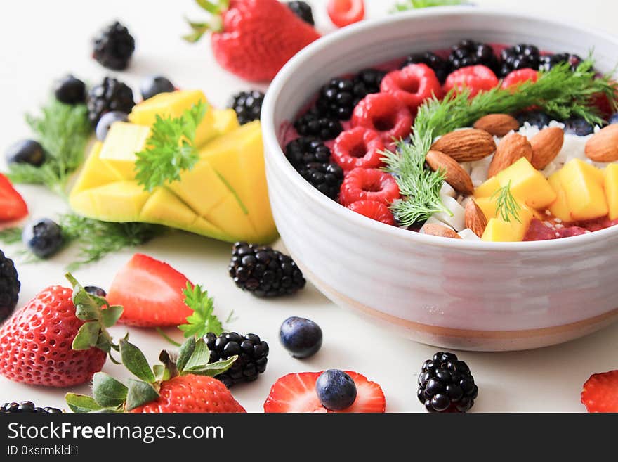 Fruit Salad In White Ceramic Bowl