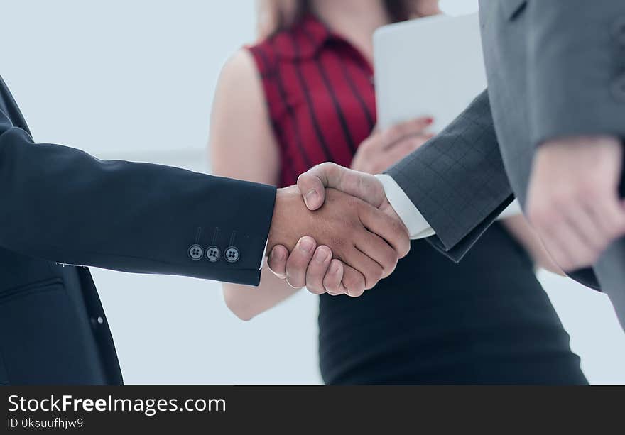 Businessmen handshaking after good deal. Business concept