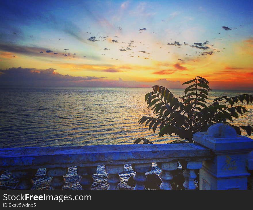 Sunrise on the coast of the Caspian sea. Beautiful scenery. Wonderful water.