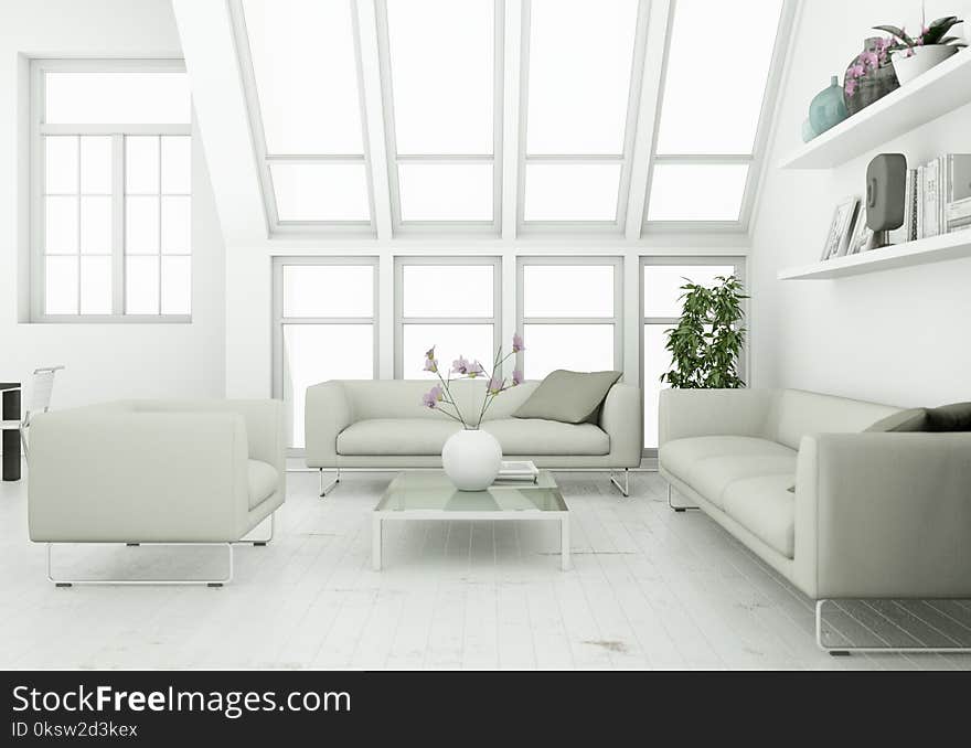 Modern skandinavian interior design living room in white style