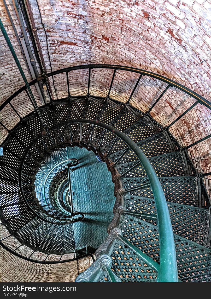 Top View of Green Metal Spiral Staircase