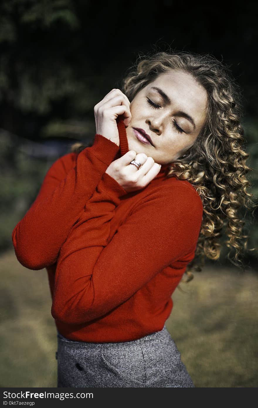 Woman Wearing Red Long-sleeved Top