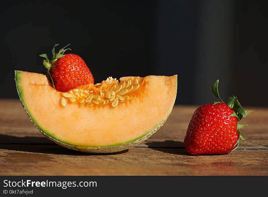 Red Strawberries and Cantaloupe