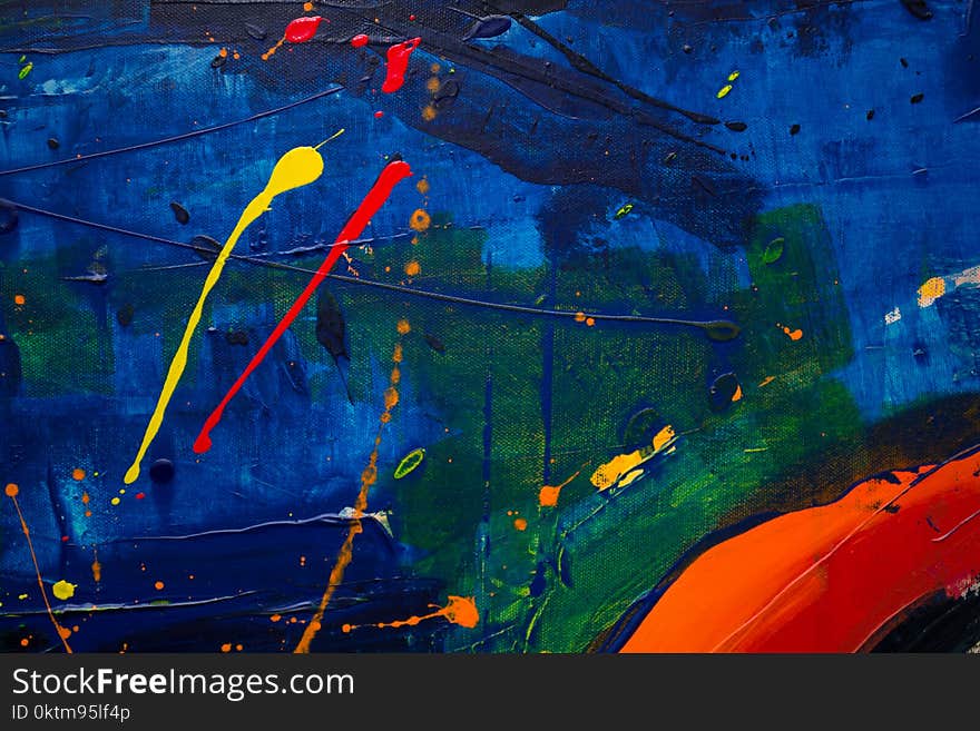 Blue, Green, Orange, and Yellow Abstract Painting