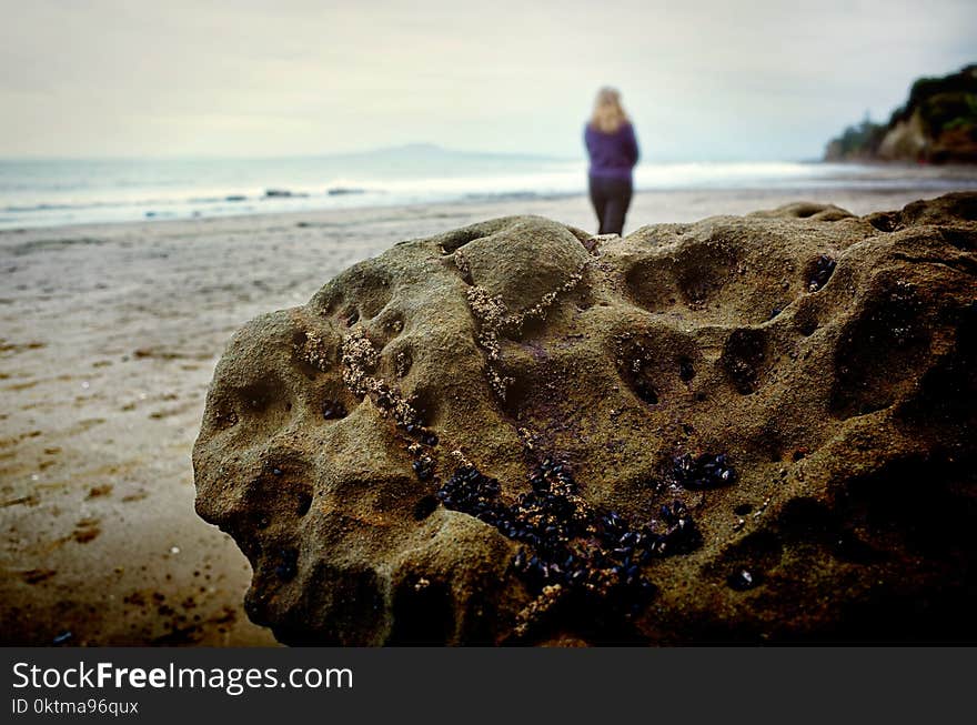 Woman Walking On Shore