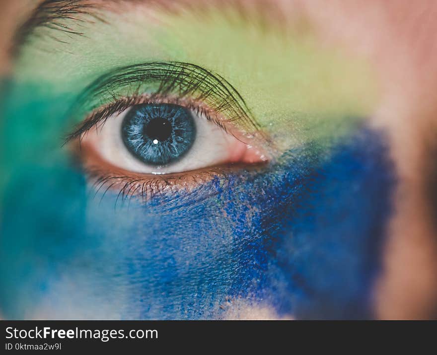 Human Eye With Blue and Green Makeup