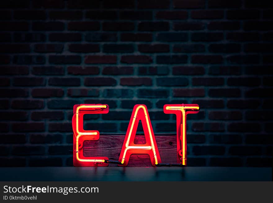 Red Eat Neon Sign Turned on