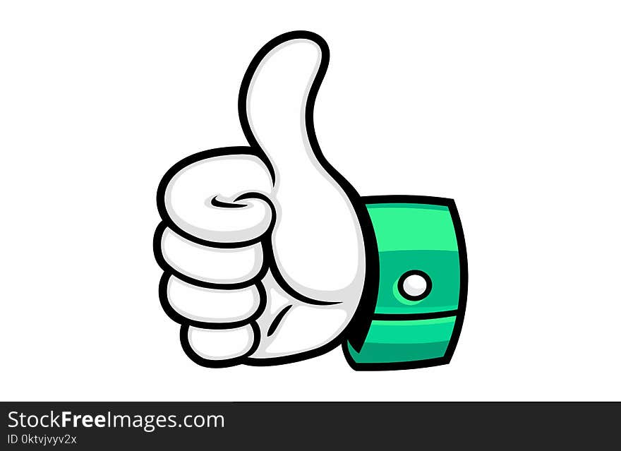 Design a vector illustration of Green Cartoon Thumbs Up, isolated on white background