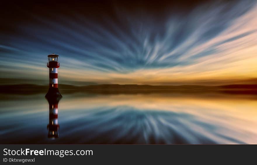 Red And White Lighthouse Painting