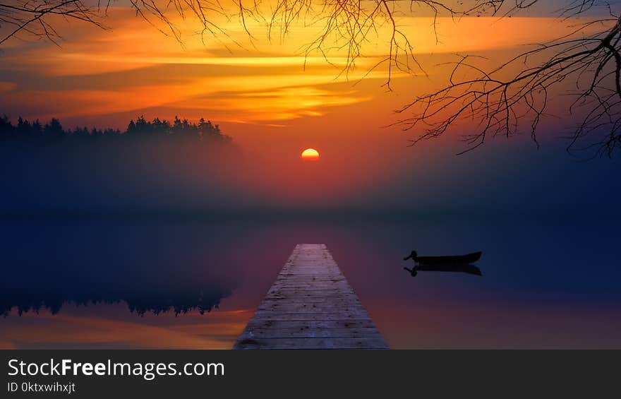 Brown Dock during Sunset