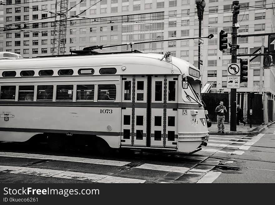 Grayscaled Photo of Train