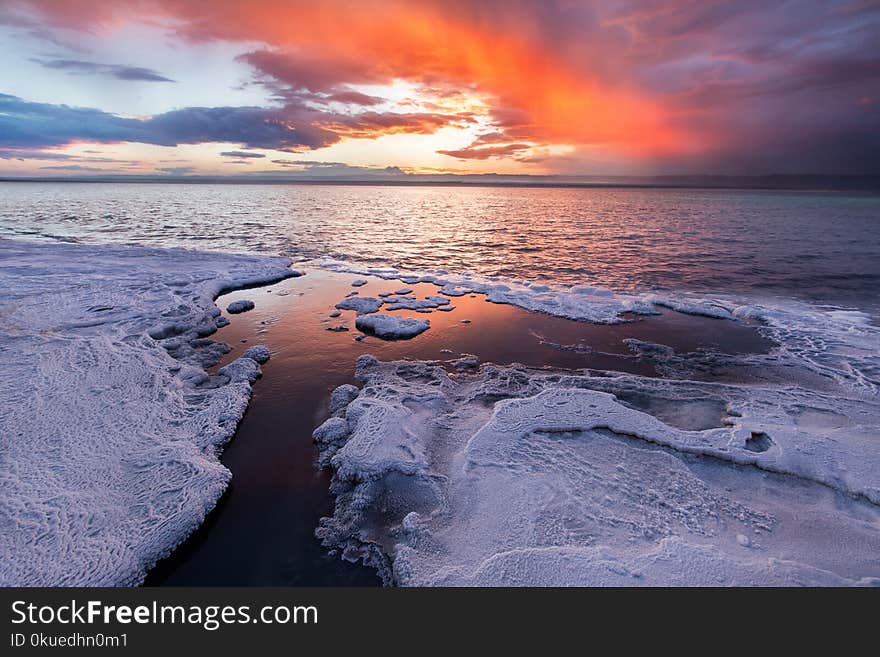 White Ocean Bubbles during Golden Hour