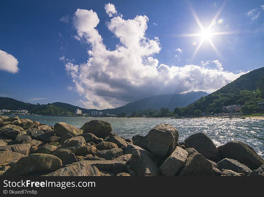 Landscape of River Near Mountain