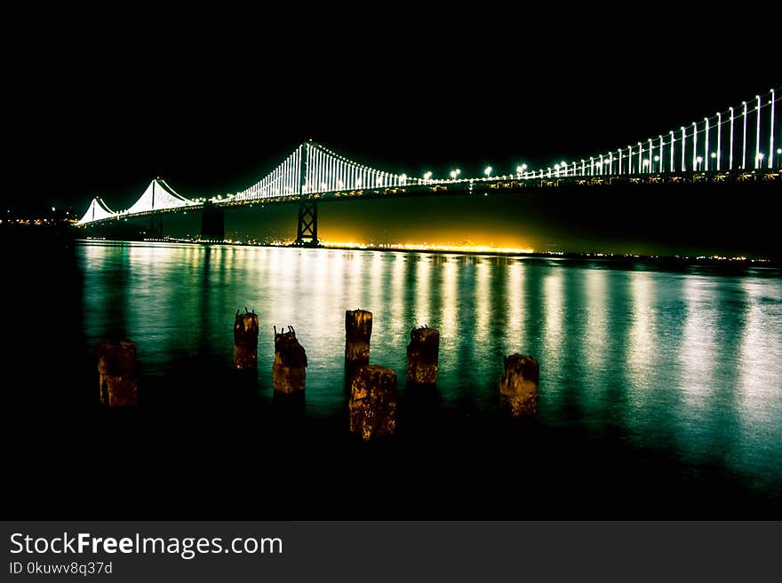 Black Bridge With Lights during Nighttime