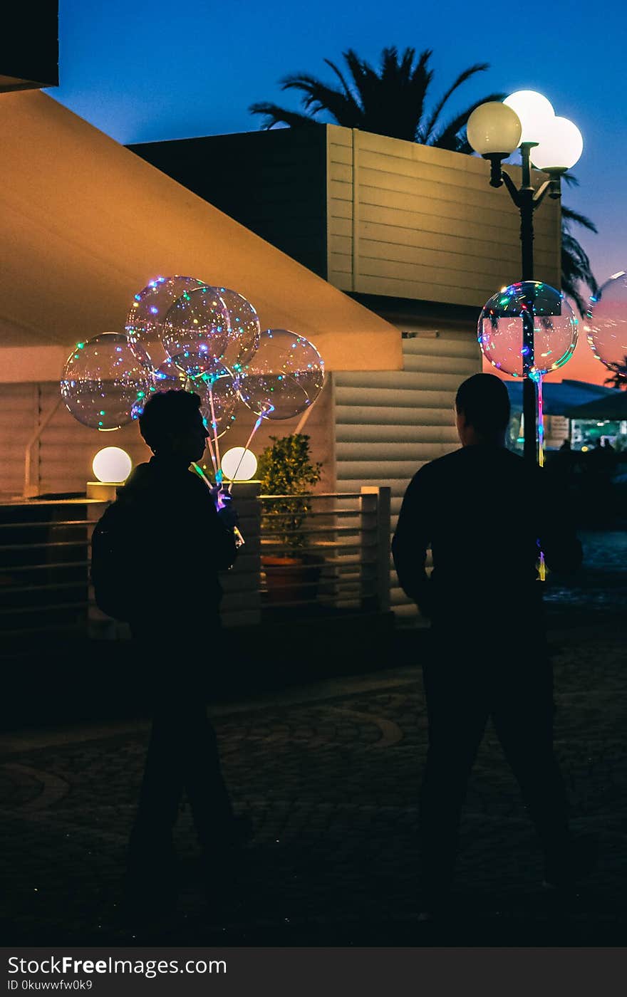 Silhouette of Two People Holding Bubble Balloons