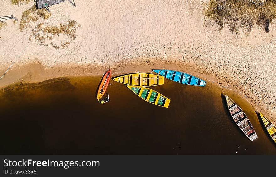 Top View of Assorted-colored Row Boats