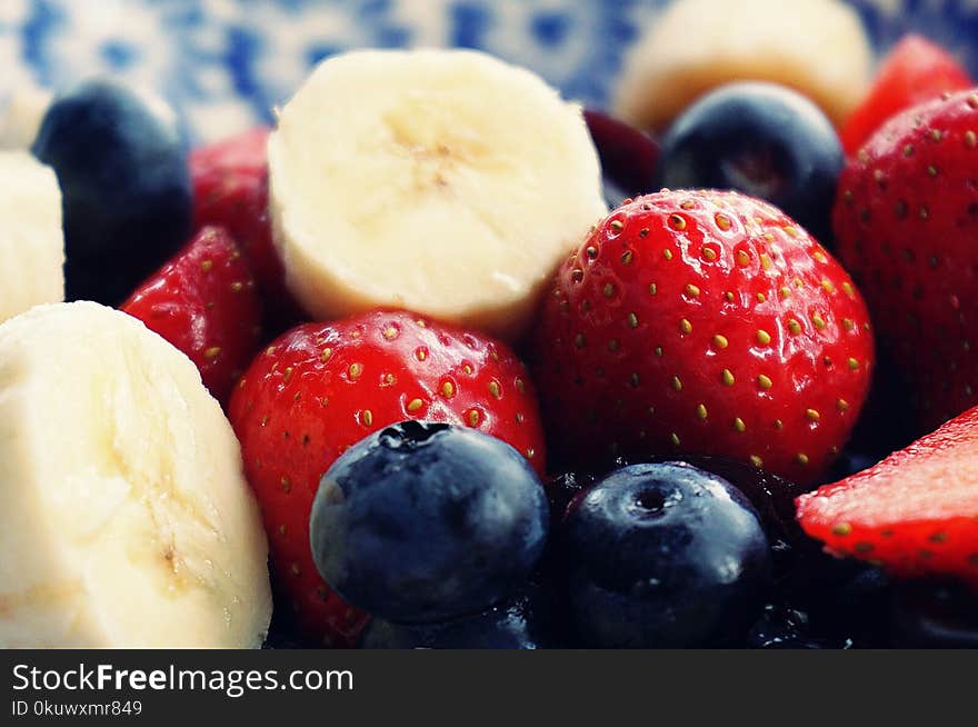 Sliced Strawberries, Banana, and Blackberries