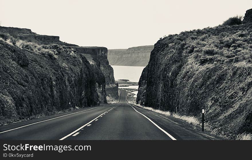 Road, Infrastructure, Black And White, Badlands