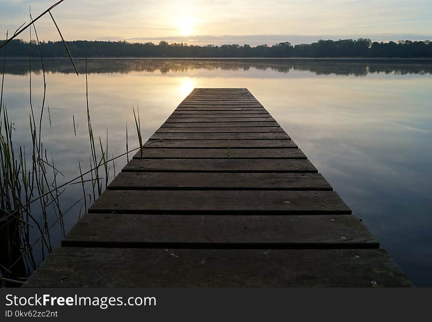 Dock, Reflection, Horizon, Calm