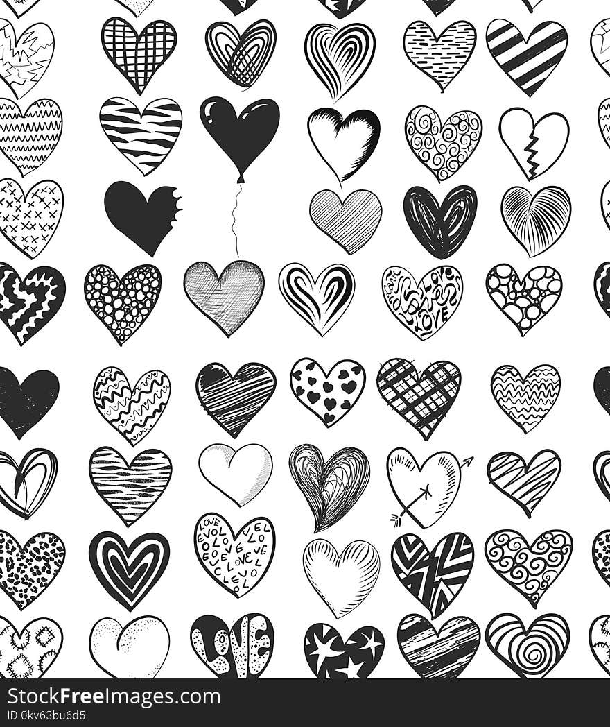 Black And White, Pattern, Heart, Design