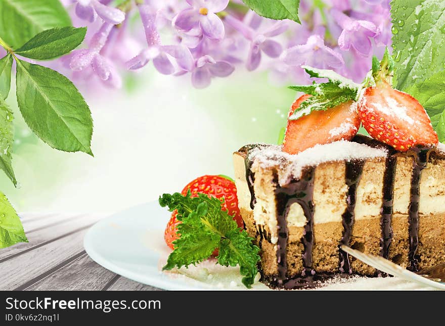 Cake dessert slice pie cream summer gourmet