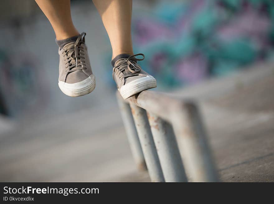 Legs Walking On Steel Pipe