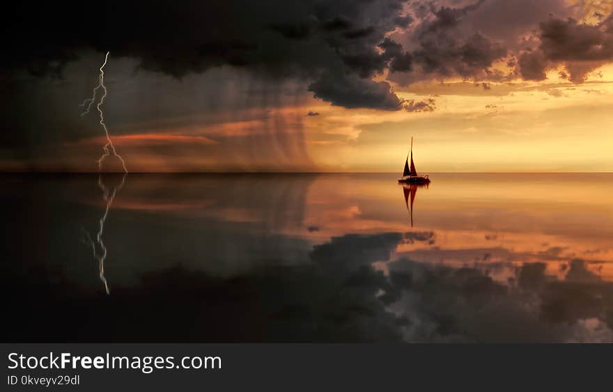 Silhouette Photography Of Boat On Water during Sunset