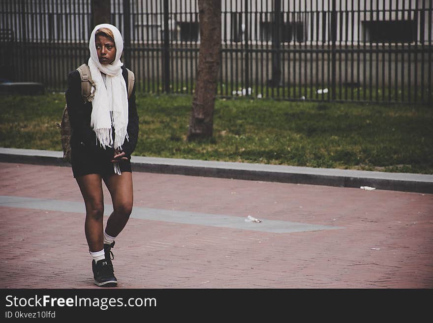 Woman Wearing White Scarf