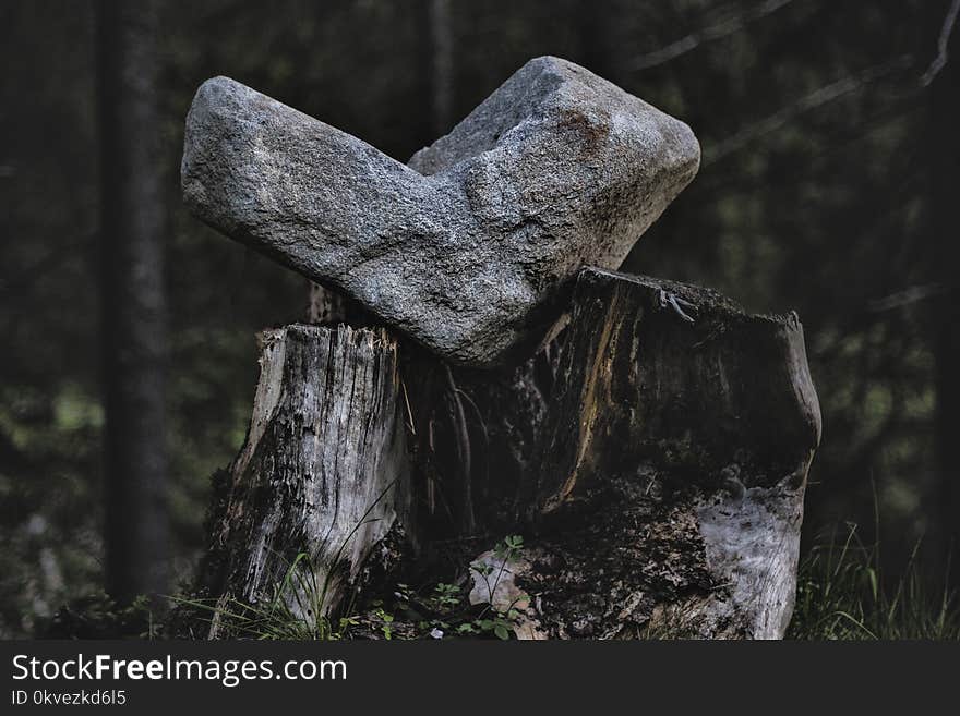 Gray Rock on Black and Gray Wood