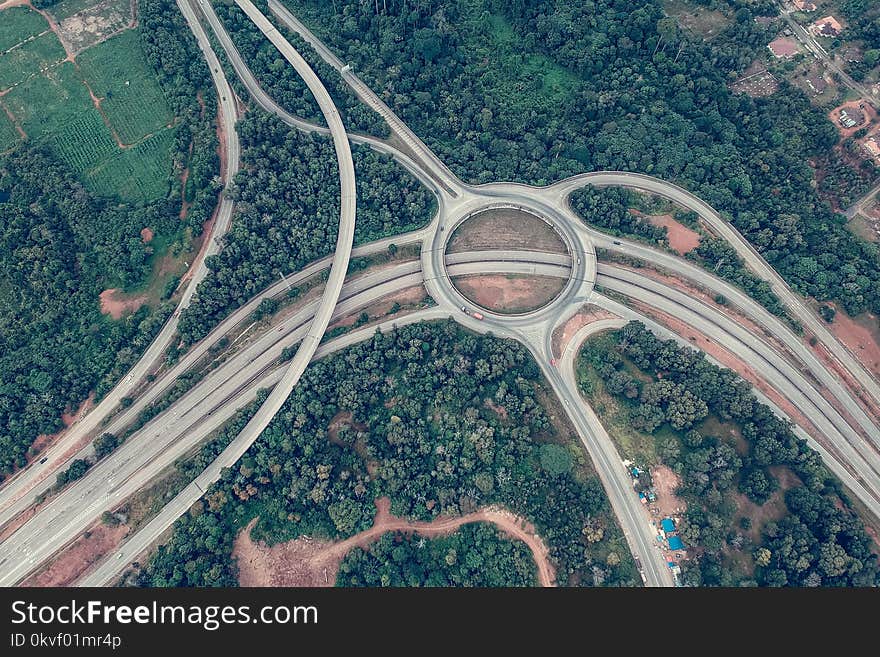 Aerial Photo of Road and Green Trees