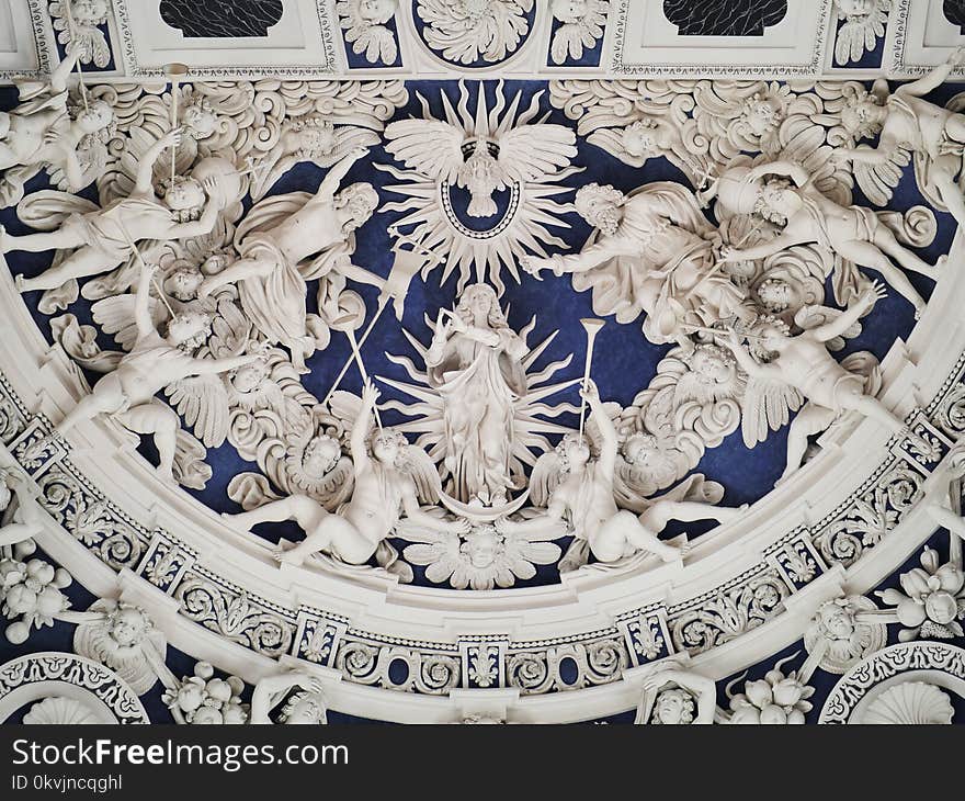 Stone Carving, Material, Blue And White Porcelain, Pattern