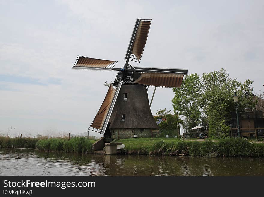 Windmill, Mill, Waterway, Building