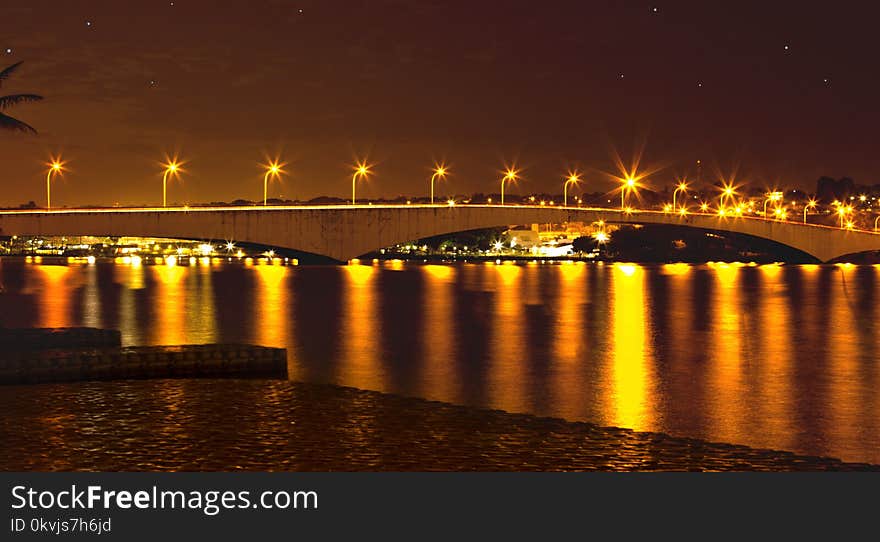 Reflection, Night, Body Of Water, Bridge