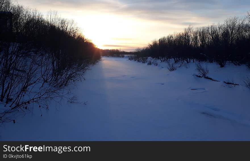 Sky, Winter, Waterway, Reflection