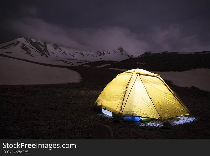 Tents Of Tourists Are Located At The Foot Of Mount Erciyes In Central Turkey