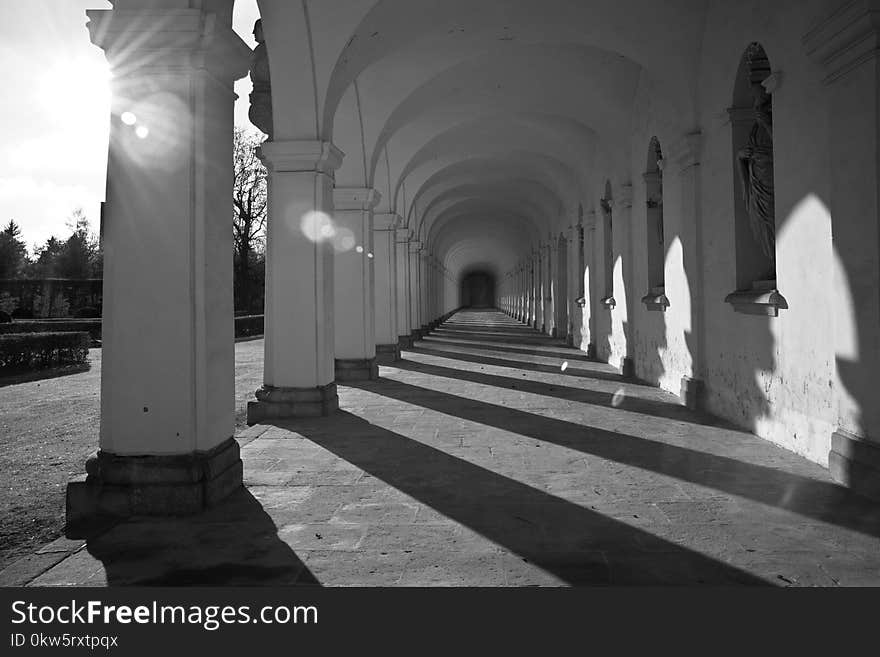 White, Arch, Black And White, Column