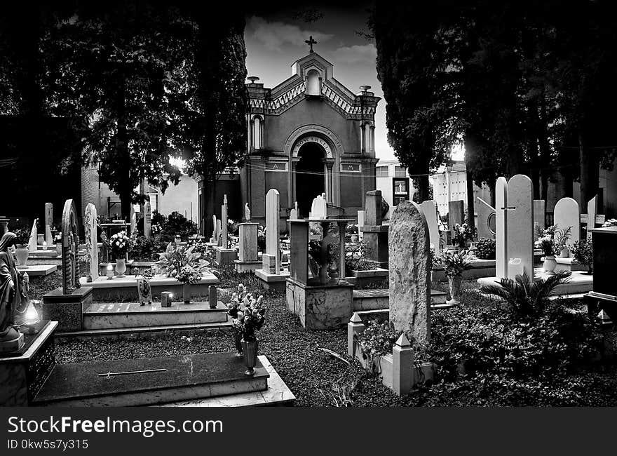 Black And White, Monochrome Photography, Cemetery, Photography