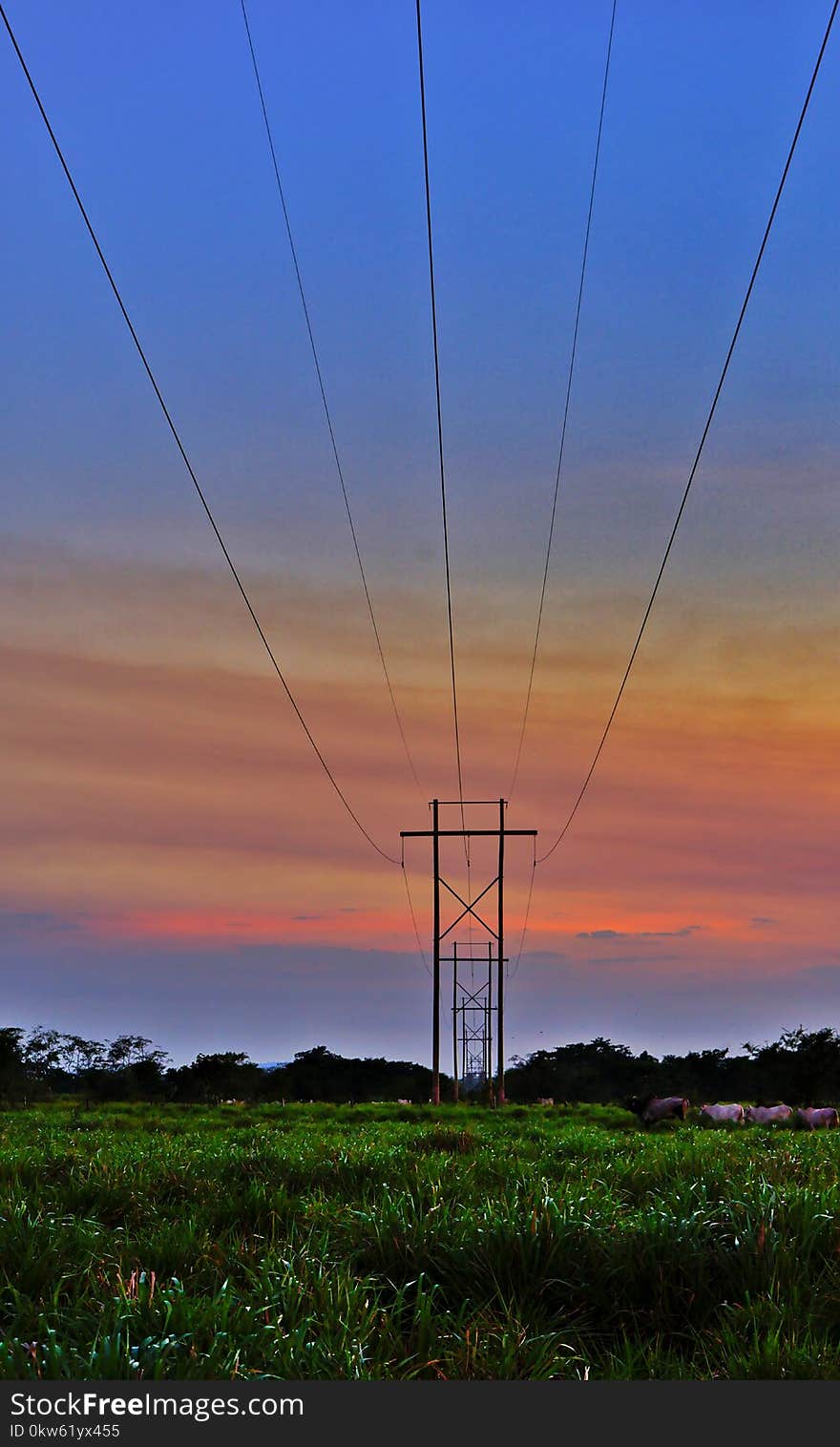 Sky, Overhead Power Line, Transmission Tower, Horizon