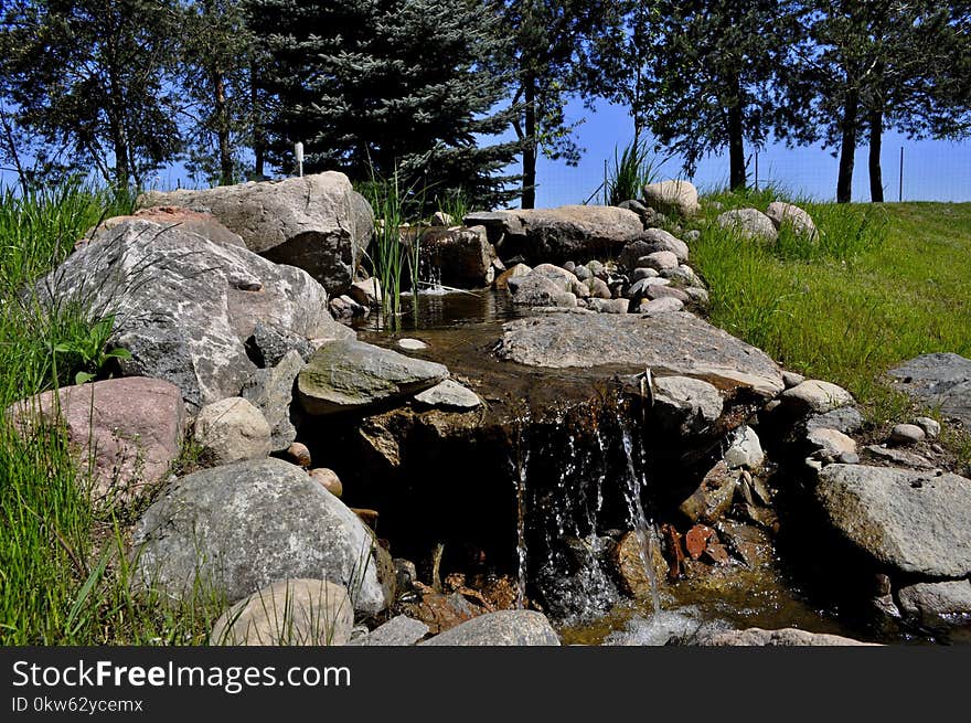 Water, Rock, Boulder, Pond