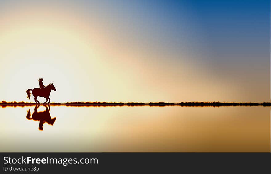 Silhouette of Person Riding a Horse