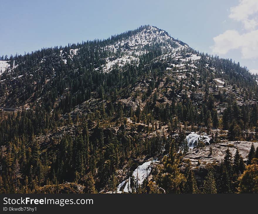 Mountain With Green Trees Under Blue Sky